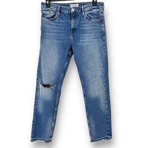 Free People Cuffed Slim Boyfriend Jeans Womens Size 31 Frayed Hole